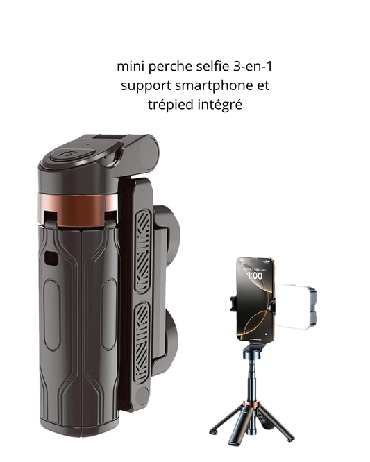 Mini perche selfie 3-en-1 avec support téléphone- Compact & Portable