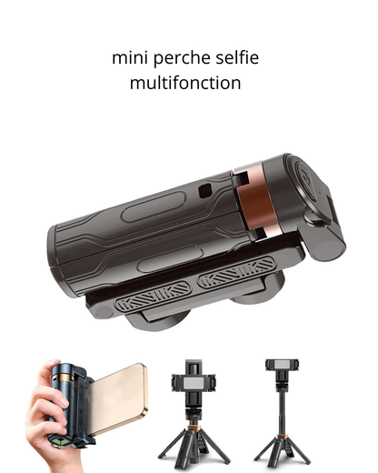 Mini perche selfie 3-en-1 avec support téléphone- Compact & Portable